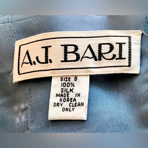 AJ BARI Vintage Blue Strapless mini cocktail dress Ruching Draping Quiet Luxury - Picture 12 of 13